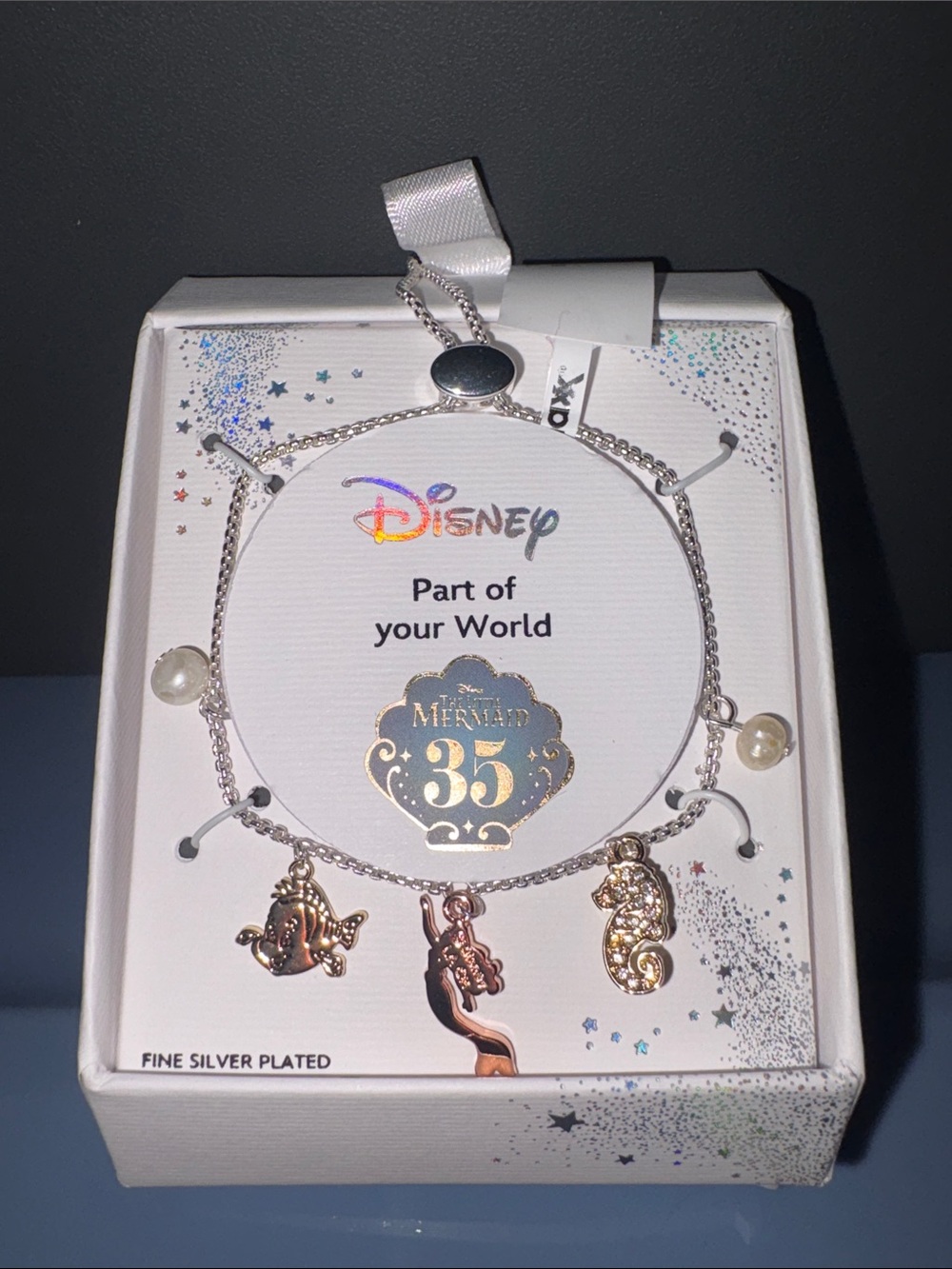 Disney Silver Mermaid 35th Anniversary Charm Bracelet with Pearls